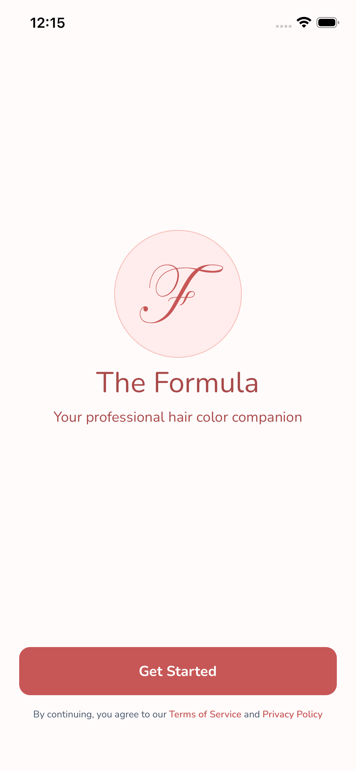 The Formula welcome screen